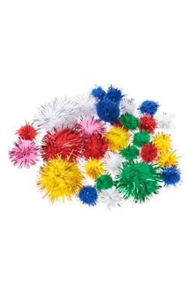 OEM Set pompoane colorate cu tinsel argintiu, 30 bucăți, 1-3 cm, pentru activ...