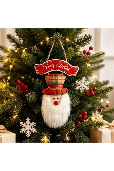 Kmt Style Hanging Christmas decoration Santa Claus figurine with plaid hat an...