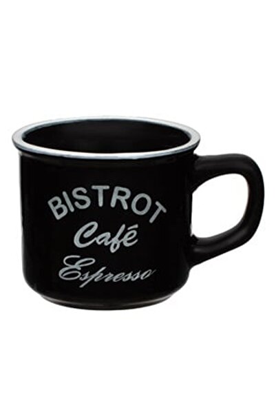 OEM Cana Mini Ceramica de Cafea "BISTROT Cafe Espresso" Alb-Negru 140ml