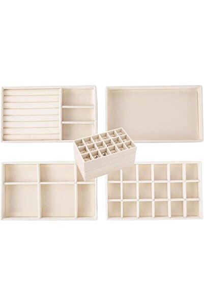 Paporich Beige Velvet Jewelry Drawer Organizer, 4-Piece Stackable Flat Trays ...