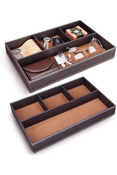 GENERAL Faux Leather Valet Trays for Men, Set of 2 Stackable Jewelry Trays fo...