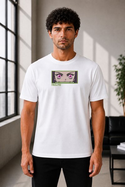 FAUNION Unisex Oversize Demon Slayer Nezuko Kamado Embroidered Anime T-Shirt ...