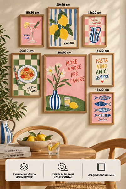 UNT 7'li Çerçeve Görünümlü Modern Tablo Seti | Retro & Pop Art - Dolce Vita |...