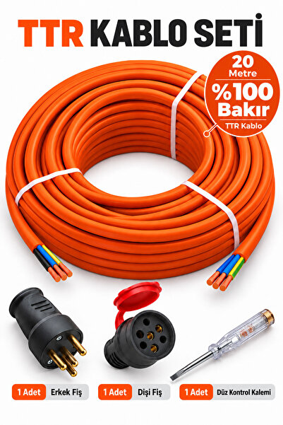 Badem10 Sanayi Tipi TTR Kablo 4x2,5 20 Metre %100 Bakır Erkek Fiş Dişi Fiş Ko...