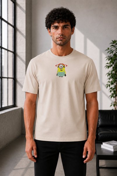 FAUNION Unisex Oversize Minions Embroidered T-Shirt 100% Cotton