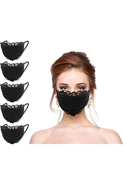 TERRIFI 5 Pcs Women Girls Lace Black Mask with Flower Embroidery, Adjustable ...