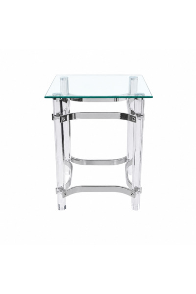 PRIME STYLE طاولة خدمة مفردة زجاجية فضية