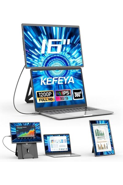 KEFEYA شاشات إضافية للابتوب، شاشة محمولة IPS تعمل بمجرد التوصيل للابتوبات مقا...