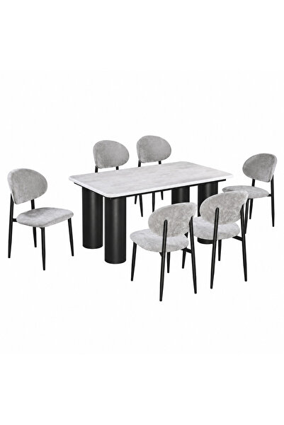 PRIME STYLE 6 Seater Marble Dining Table Set