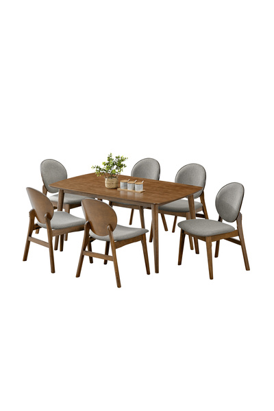 PRIME STYLE Malaysian Wood Dining Table 6 Chairs Brown Color