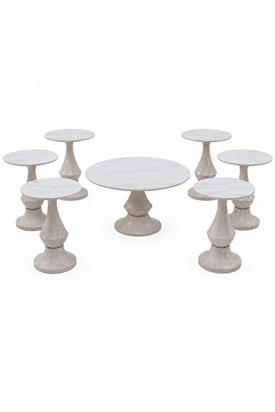 PRIME STYLE Round Ceramic Wooden Tea Set 6+1