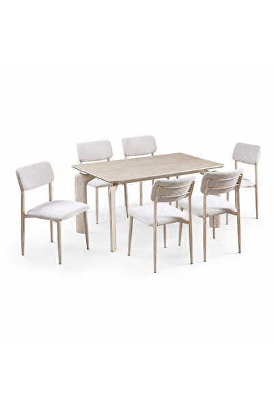 PRIME STYLE 6 Seater Marble Dining Table Set