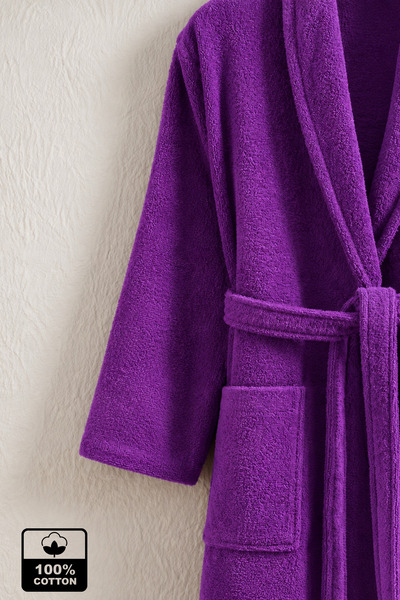 MixCotton Home Luxury 100% Cotton Women's Bathrobe with Pockets, Soft Textured Home Wear Towel Bathrobe, Purple