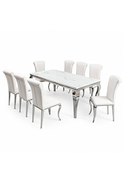 PRIME STYLE طاولة طعام ستيل رخام 8 كراسي