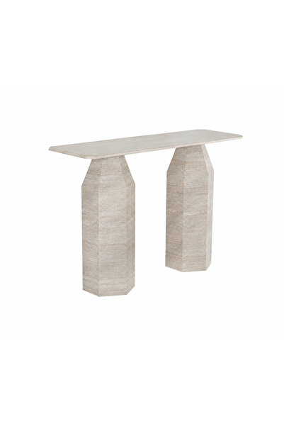 PRIME STYLE طاولة كونسول رخامية مقاس 120×40 سم بتشطيب خشبي فاتح