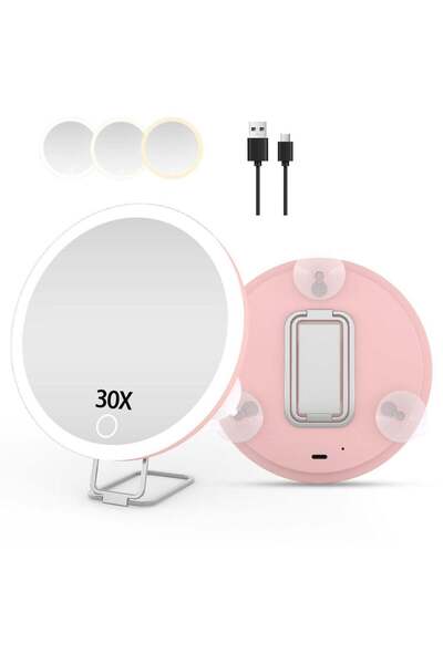 Arabest 30X Magnifying Mirror with Lights,6-Inch Rechargeable Makeup Mirror w...