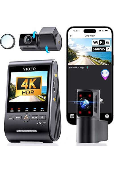Viofo A329S 3-Channel Car Camera, 4K Front + 2K Fisheye Cabin (210°) + 2K Bac...
