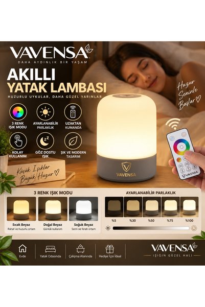 VAVENSA 3 Renk LED Masa Lambası Uzaktan Kumandalı Şarj Edilebilir Gece Lambası