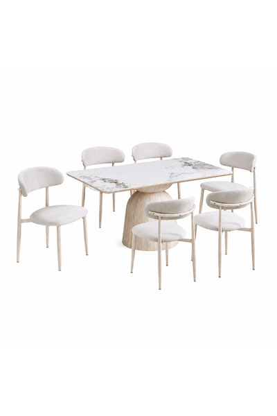 PRIME STYLE Ceramic Dining Table Set 6 Chairs