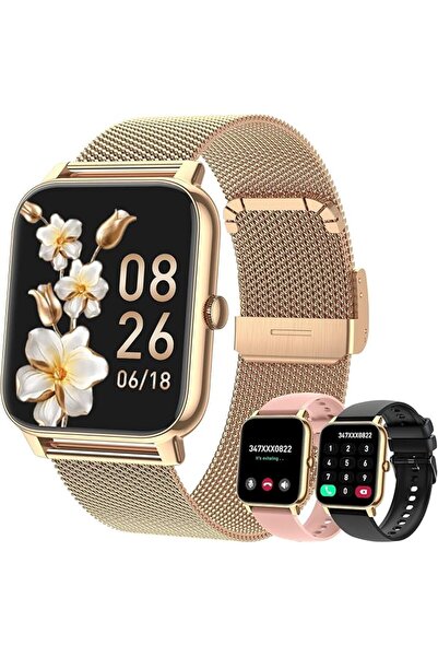 GENERAL DL&3UP Smart Watch for Women – Gold Fitness Tracker, Make/Answer Call...