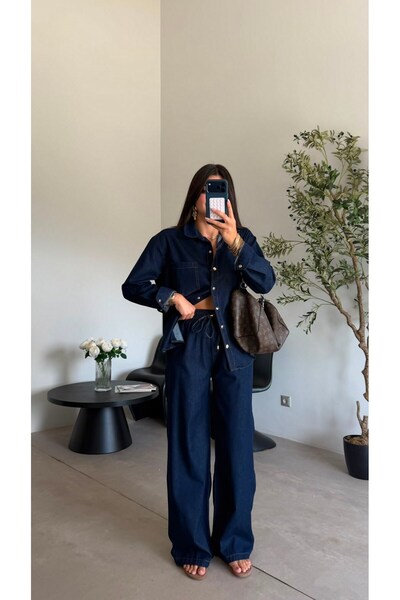Bade Butik Navy Blue Elastic Waist Denim Suit