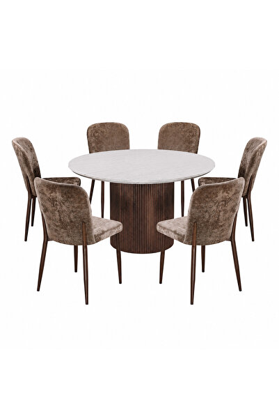 PRIME STYLE Round Marble Alternative Dining Table 6 Chairs