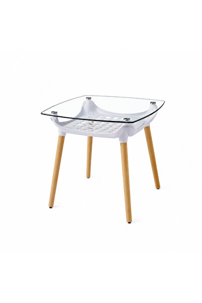 PRIME STYLE طاولة مقهى زجاجية مقاس 80 × 80 سم باللون الأبيض