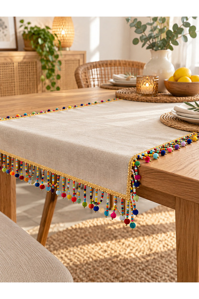 kubbe tekstil aksesuar Colorful Beaded Fringe 9 Meters – Decorative Trim Strip with Pom Poms, Curtain, Runner, Tablecloth, Lampshade, and Textile Accessory