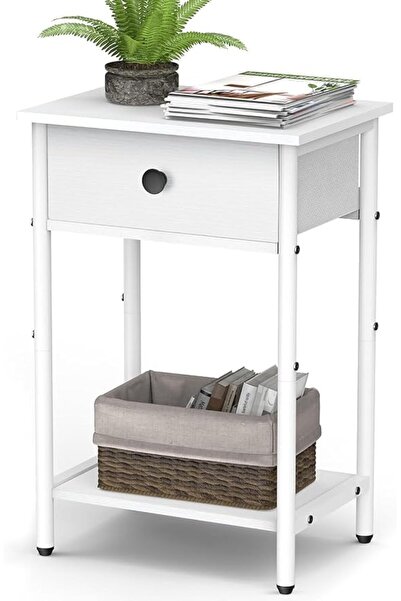 Gogoya End Table with Storage Shelf and Fabric Drawer, 2 Tiers Industrial Nig...