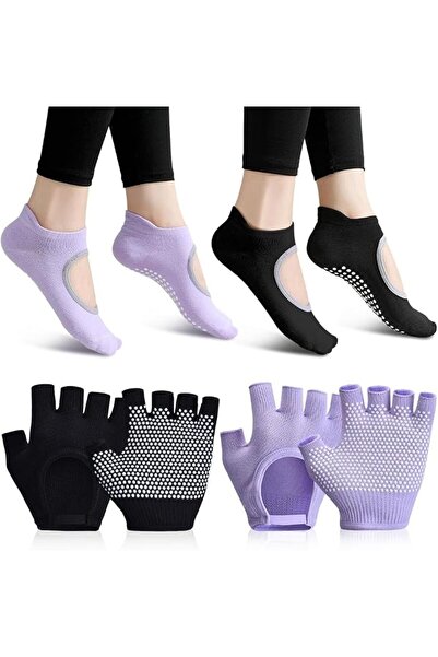 KASTWAVE 2 Pairs Grip Socks,Non Slip Yoga Gloves Socks Set,Women Fingerless G...