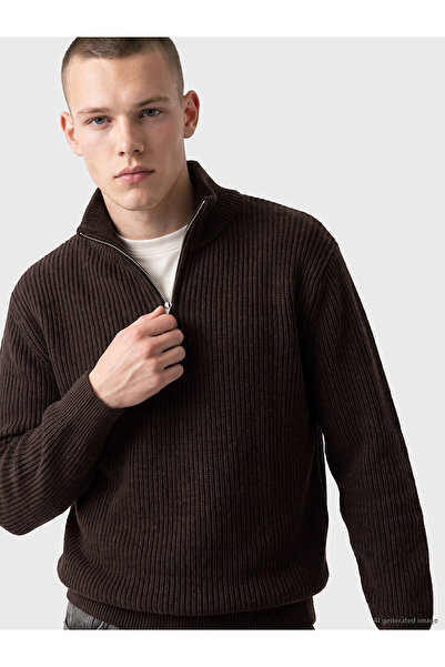 LC Waikiki Xside Brown High Collar Men's Knitwear Sweater