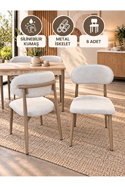 DEREN HOME Calvin Serisi 6 Adet Mutfak Yemek Odası Sadece Sandalye Silinebili...