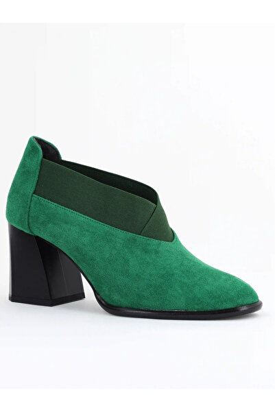 Nicoletta Botine Damă din Piele Ecologică, cu Elastic și Toc Gros de 7 cm Verde