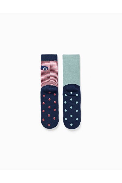 Ziddy 2 Non-Slip Socks With Terry Lining And Car Motif For Boys, Multicolour