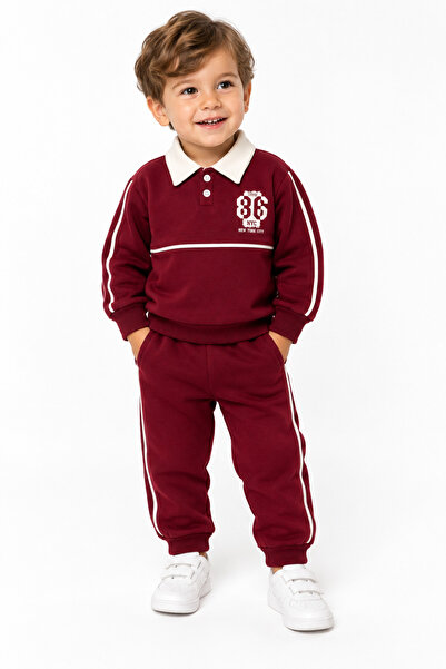 ciciben Erkek Bebek Bordo Polo Yaka 2'li Eşofman Takımı – 86 NYC Baskılı
