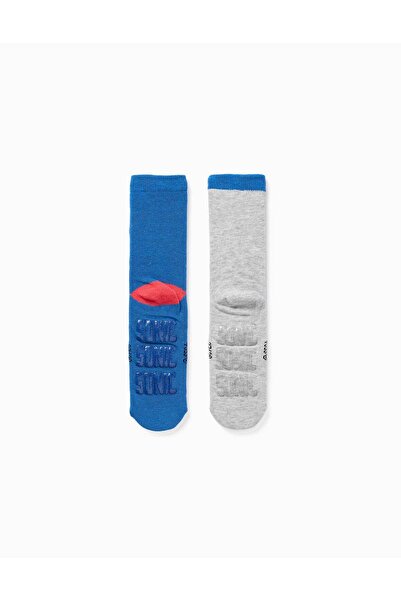 Ziddy Pack Of 2 Non-Slip Socks With Sonic Prints For Boys, Blue/Grey