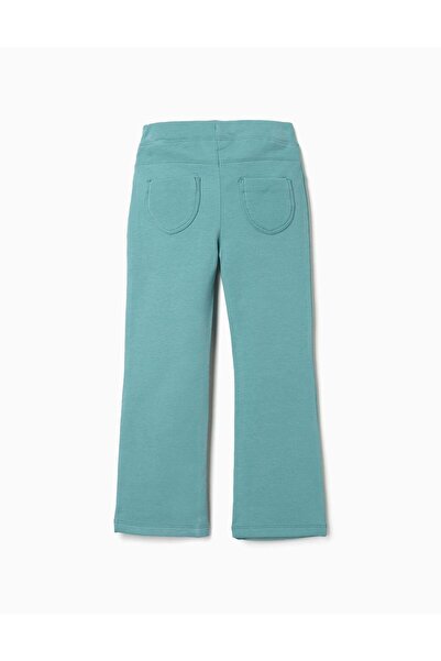 Ziddy Flared Brushed Jeggings For Girls, Blue-Green