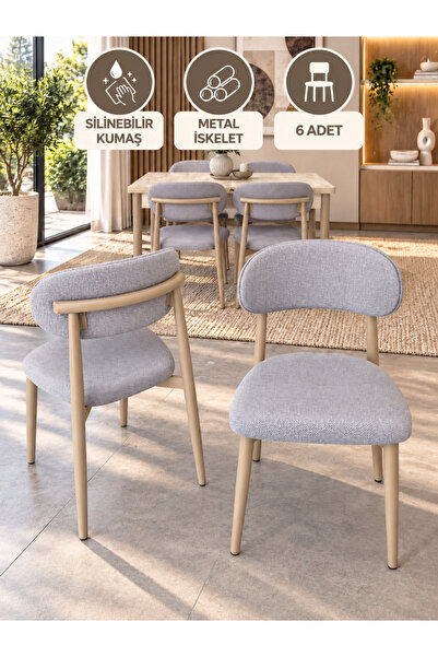 DEREN HOME Calvin Serisi 6 Adet Mutfak Yemek Odası Sadece Sandalye Silinebili...