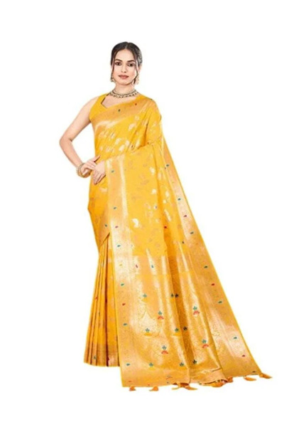 ViViRaSmi Banarasi Silk Saree with All-Over Zari Floral Leaf Weaving & Tassel...