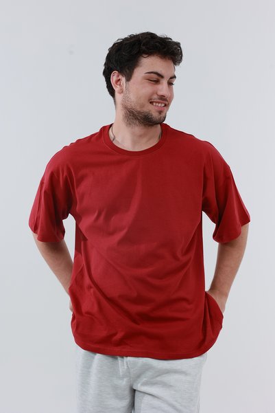 Quanlex Cotton Comfortable Fit Short Sleeve Cotton Red Men's Oversize T-Shirt