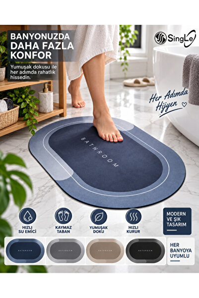Single Kaymaz Taban 40×60 Cm Hızlı Su Emici Hızlı Koruma Her Banyoya Uyumlu