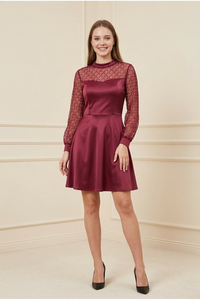 OEM Rochie scurta eleganta pentru femei, din satin cu insertii din plasa la u...