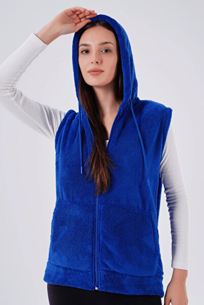 KOZZ STYLE Vestă de pluș cu glugă și fermoar SaksBlue