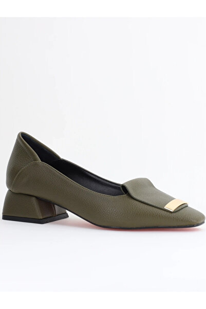 Nicoletta Pantofi damă cu toc jos din piele ecologică kaki