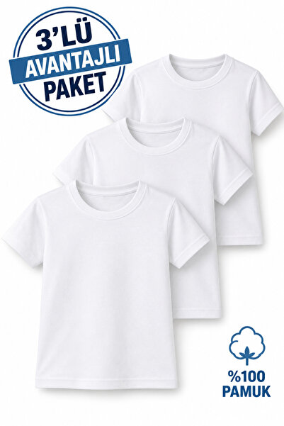 Cicito Boy's 100% Cotton Ribbed White T-Shirt 3-Pack 7018