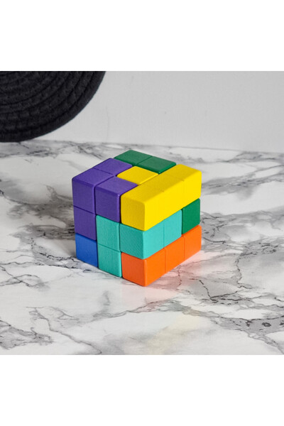 aistoys Cub puzzle educativ 3D din lemn, blocuri de construcție, 6 X 6 X 6 cm...