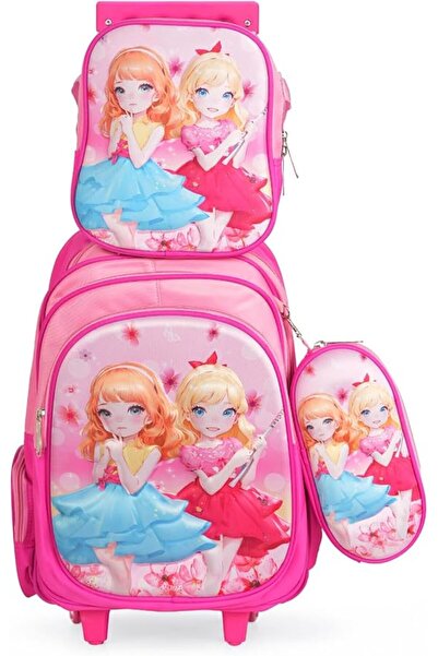KTMC Kids 3-Piece Rolling Trolley School Bag Set with Backpack, Tiffin Bag & ...