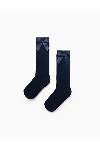Ziddy Pack Of 2 Knee-High Socks With Bow For Girls, Dark Blue