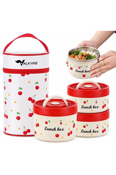valkyrie 3 Katlı Paslanmaz Çelik Kirazlı Yemek Termosu Lunch Box 1390 ml Taşı...