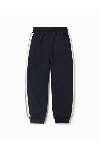 Ziddy Cotton Joggers With Striped Tape For Boys, Navy Blue/Beige/Green